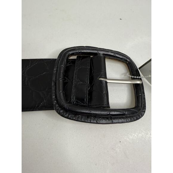 Vintage WCM New York Black Croc Embossed Leather Wide Statement Belt 2.5 Inch M